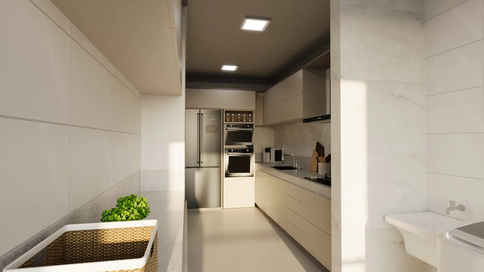 Cozinha planejada com área de serviço